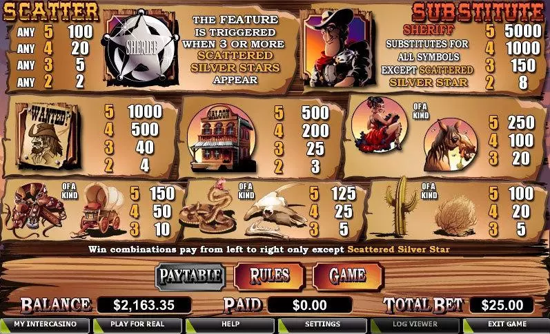 Silver Star slots Info and Rules