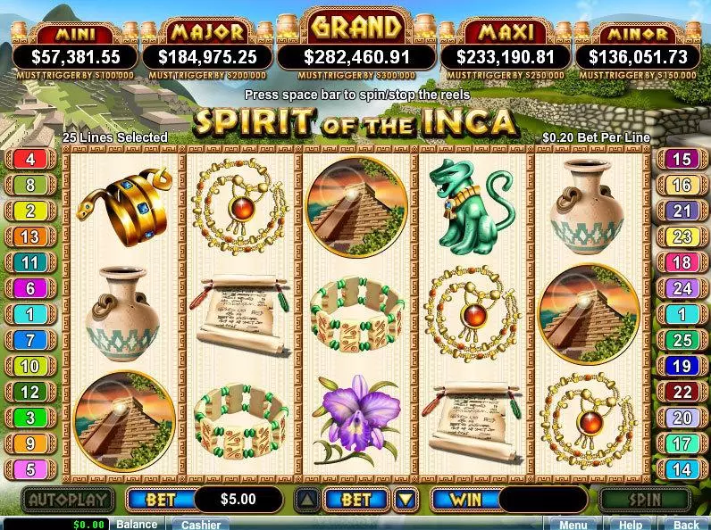 Spirit Of The Inca slots Main Screen Reels