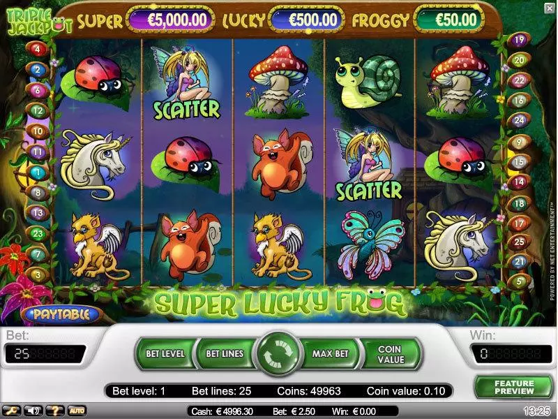 Super Lucky Frog slots Main Screen Reels