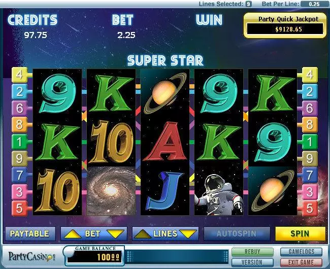 Super Star slots Main Screen Reels