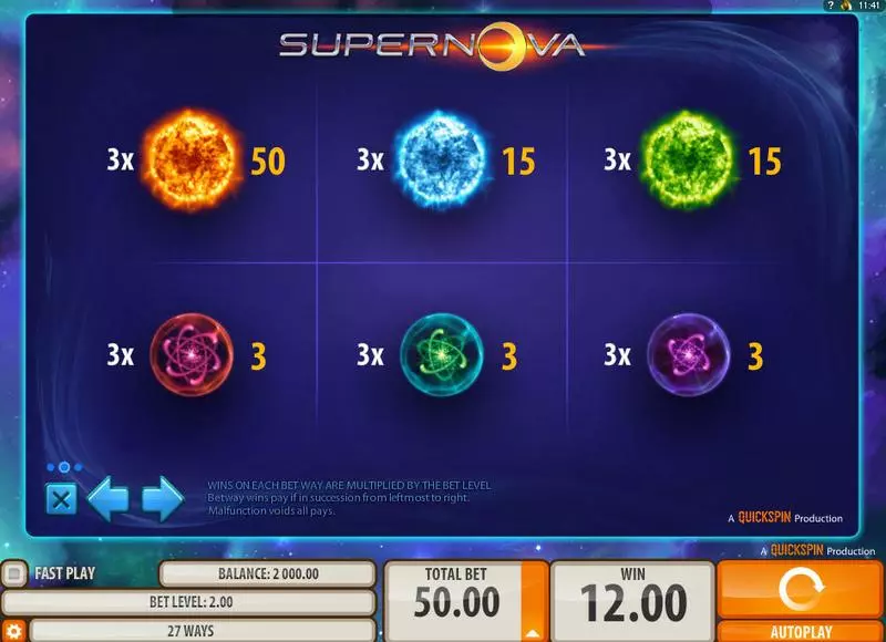 Supernova slots Info and Rules