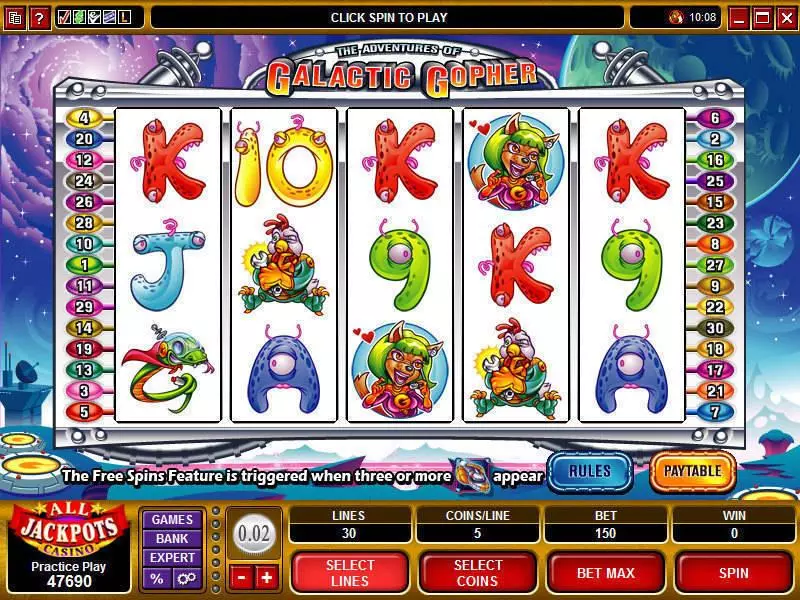 The Adventures of the Galactic Gopher slots Main Screen Reels