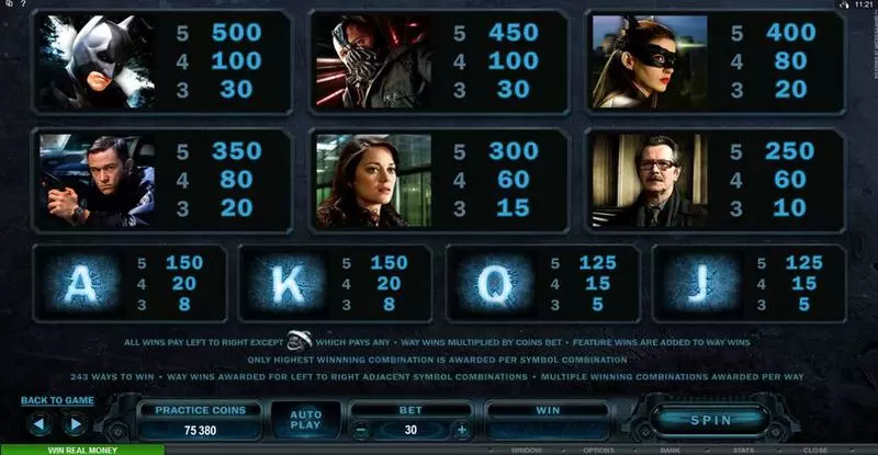 The Dark Knight Rises slots Info and Rules