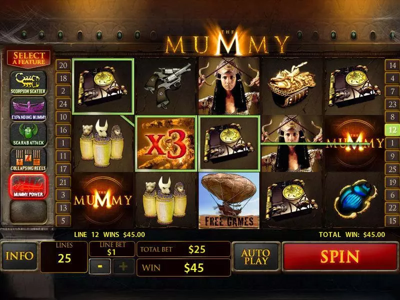 The Mummy slots Main Screen Reels