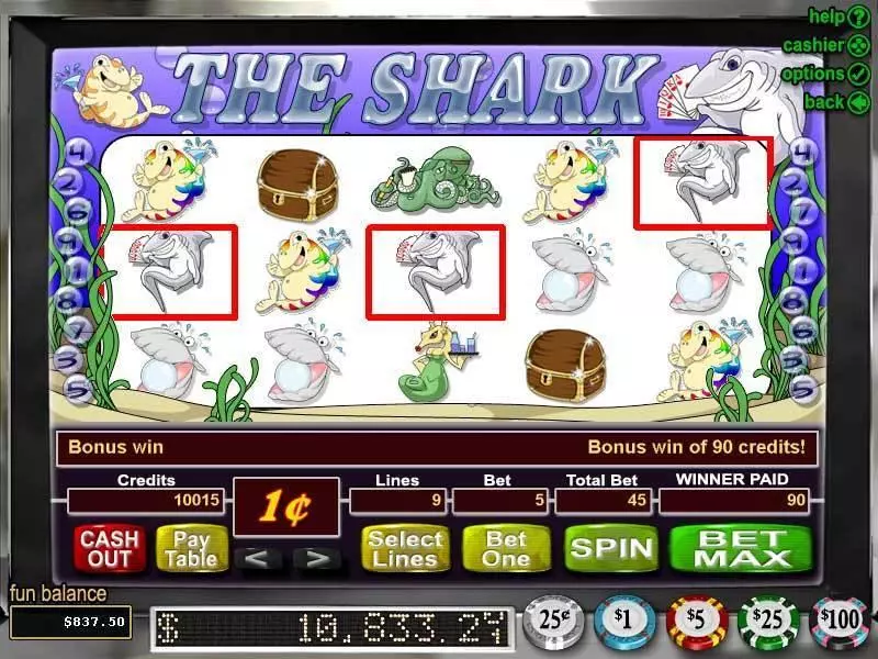 The Shark slots Main Screen Reels