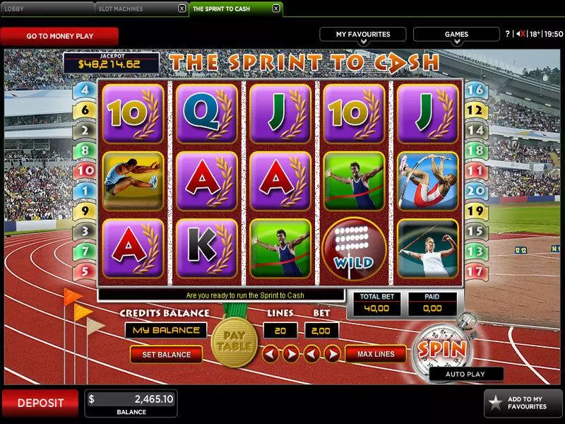 The Sprint To Cash slots Main Screen Reels