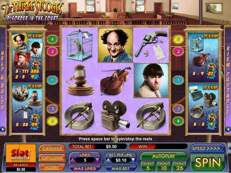 The Three Stooges Disorder in the Court slots Main Screen Reels