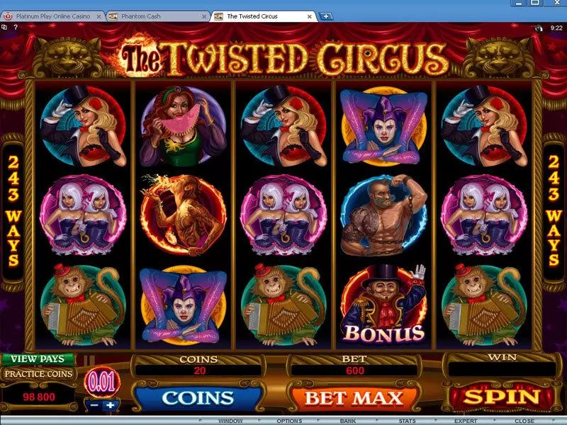 The Twisted Circus slots Main Screen Reels