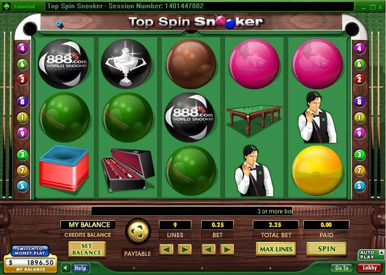 Top Spin Snooker slots Main Screen Reels