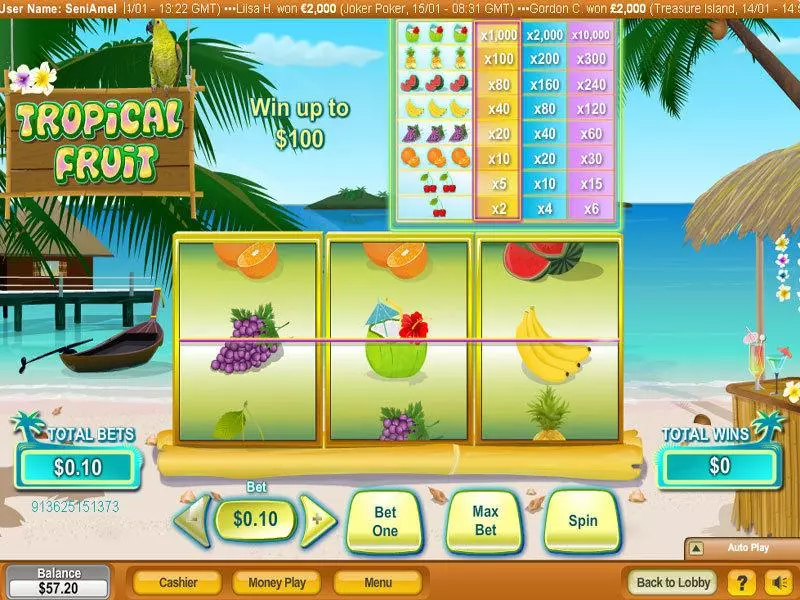 Tropical Fruit slots Main Screen Reels