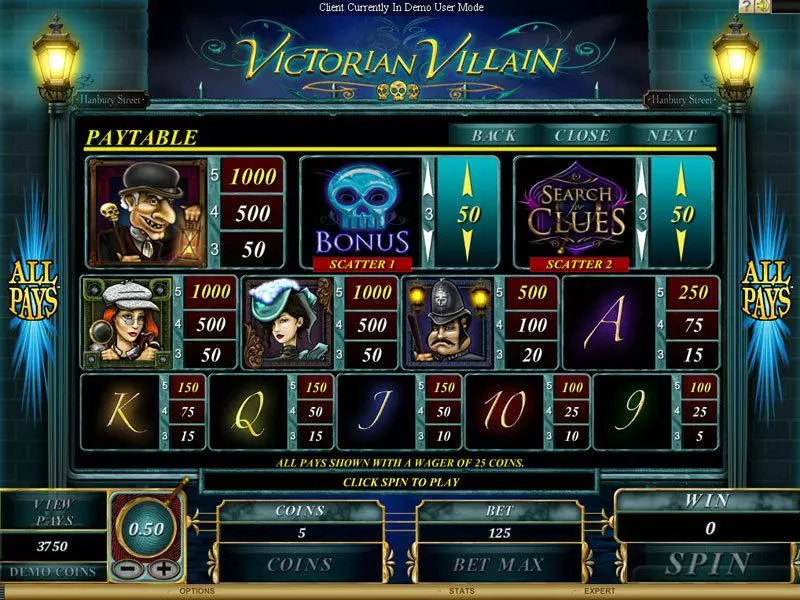 Victorian Villain slots Info and Rules