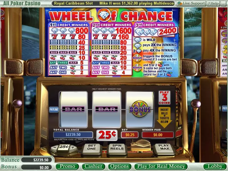 Wheel of Chance 3-Reels slots Main Screen Reels