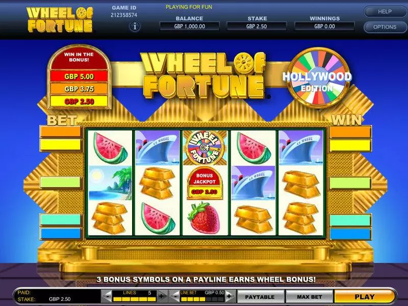 Wheel of Fortune Hollywood Edition slots Main Screen Reels