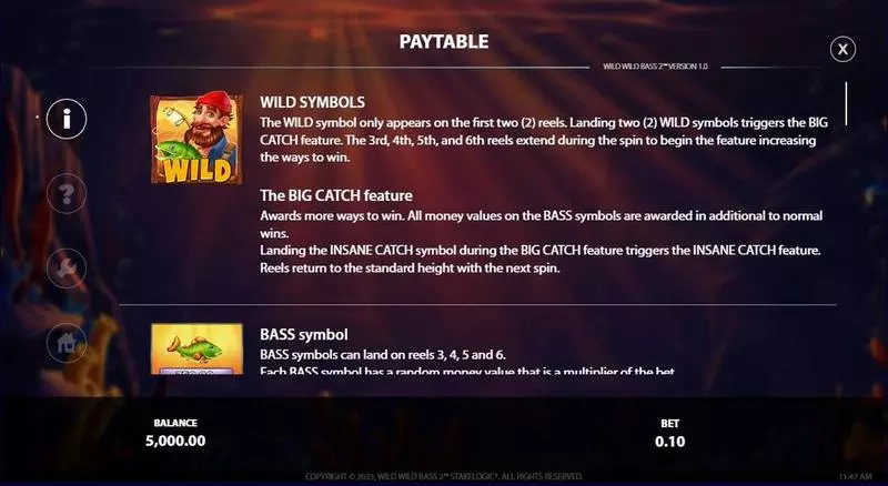 Wild Wild Bass 2 slots Paytable