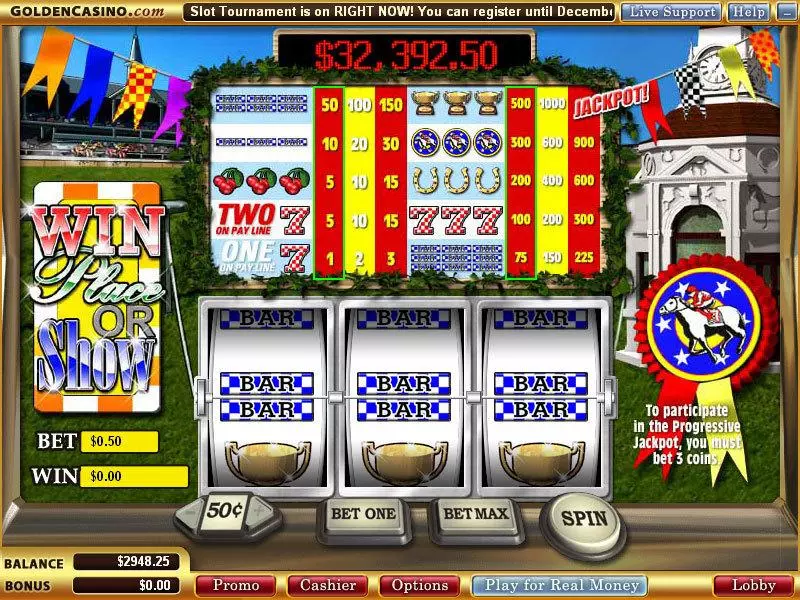 Win Place or Show slots Main Screen Reels