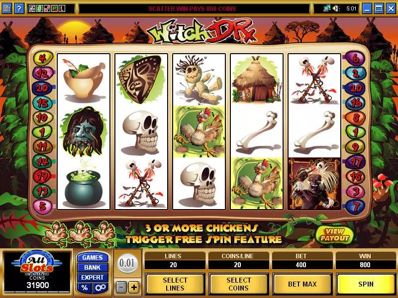 Witch Dr slots Main Screen Reels