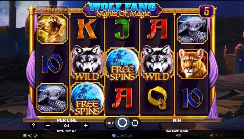 Wolf Fang – Nights Of Magic slots Main Screen Reels