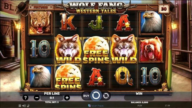 Wolf Fang – Western Tales slots Main Screen Reels