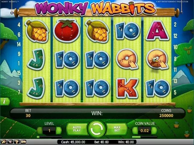 Wonky Wabbits slots Main Screen Reels