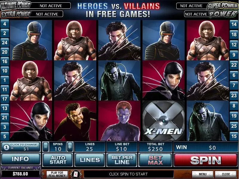 X-Men slots Main Screen Reels